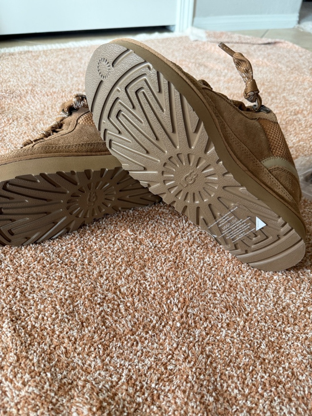 UGG plush Chestnut Suede Shearling-Trim Lace-Up Sneakers - Picture 8 of 9